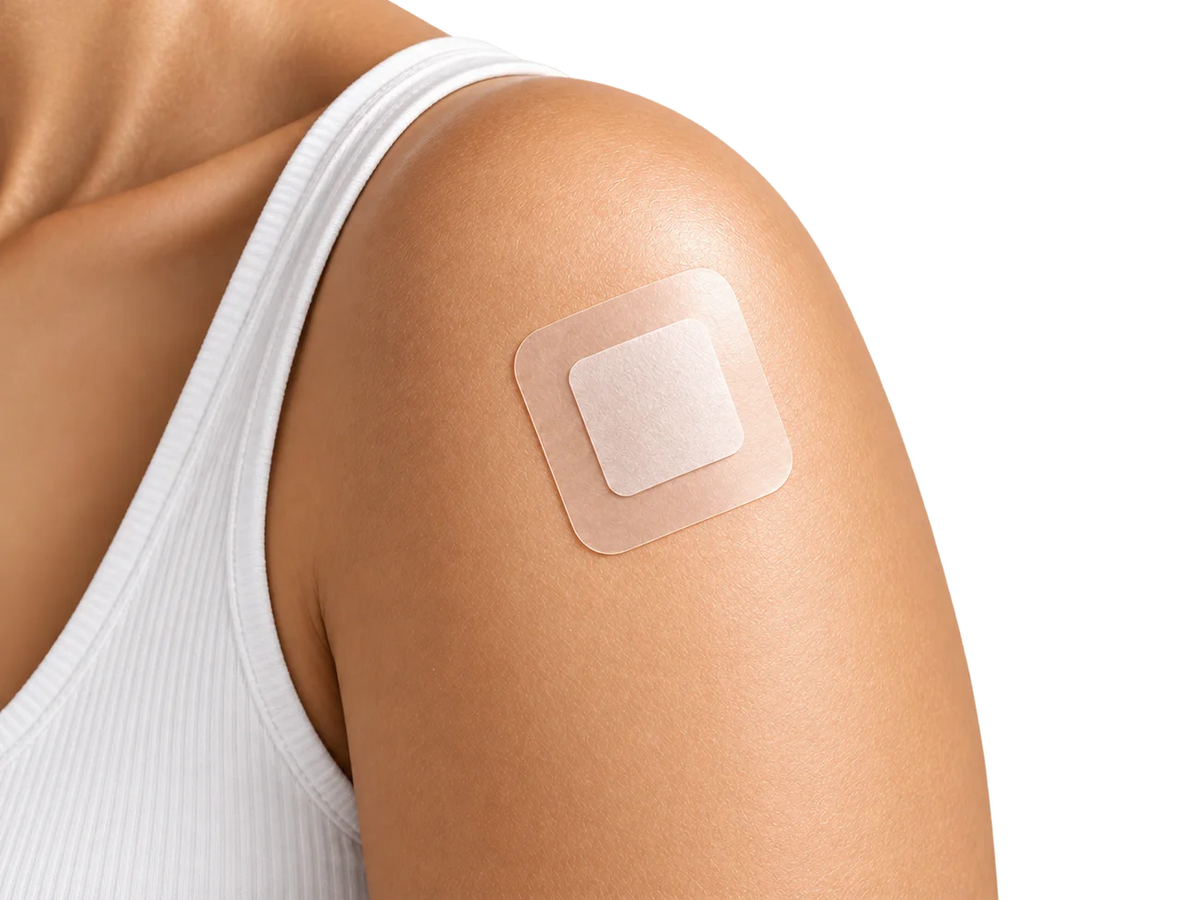 Apollo X patch applied to the upper arm